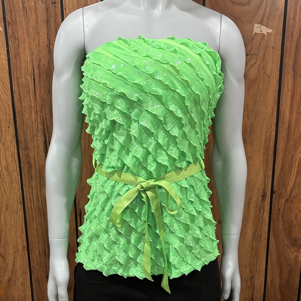 Green Ruffled Strapless Tank Top